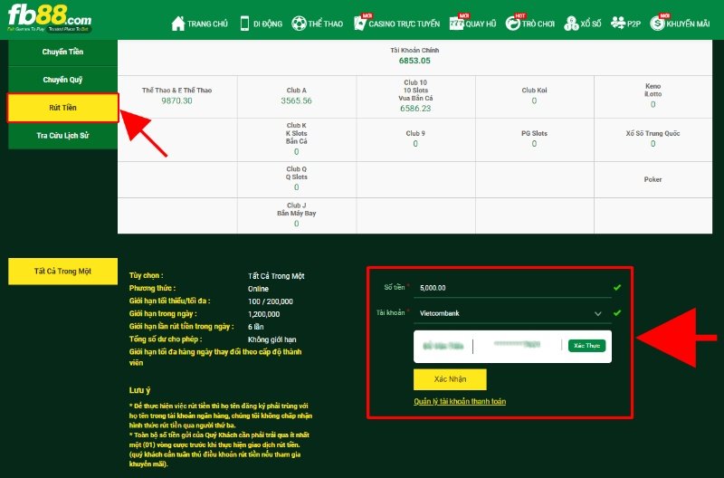 Rút tiền qua ngân hàng tại FB88 chỉ với 3 bước nhanh chóng